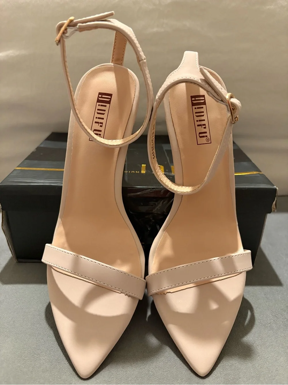 IDIFU Women’s Stiletto Ankle-Strap Sandal in Nude Pink - US Size 7